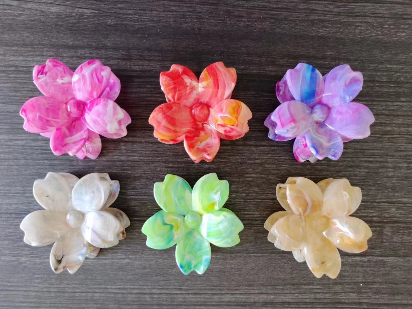 Korean-style flower claw headwear, hair accessories, frangipani, fashionable ladies' headwear, hair clips, shark clips, popular accessories, Nini accessories, candy-colored macaron-colored, marble-style mixed-color headwear Specification image