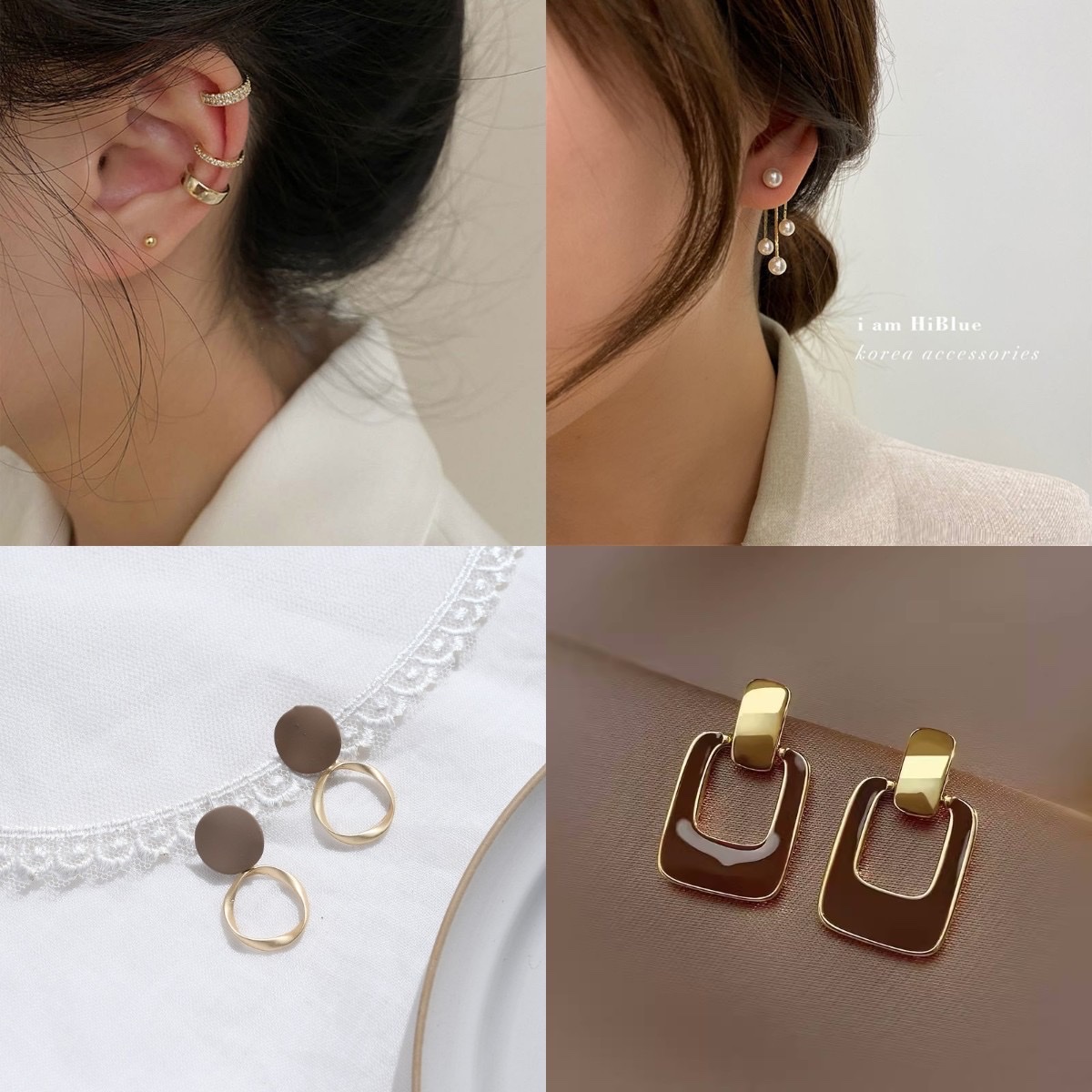 New Japanese and South Korean earrings, retro square, popular and trendy earrings, spring earrings, women's high-end set, ear buckles, accessories, earrings
