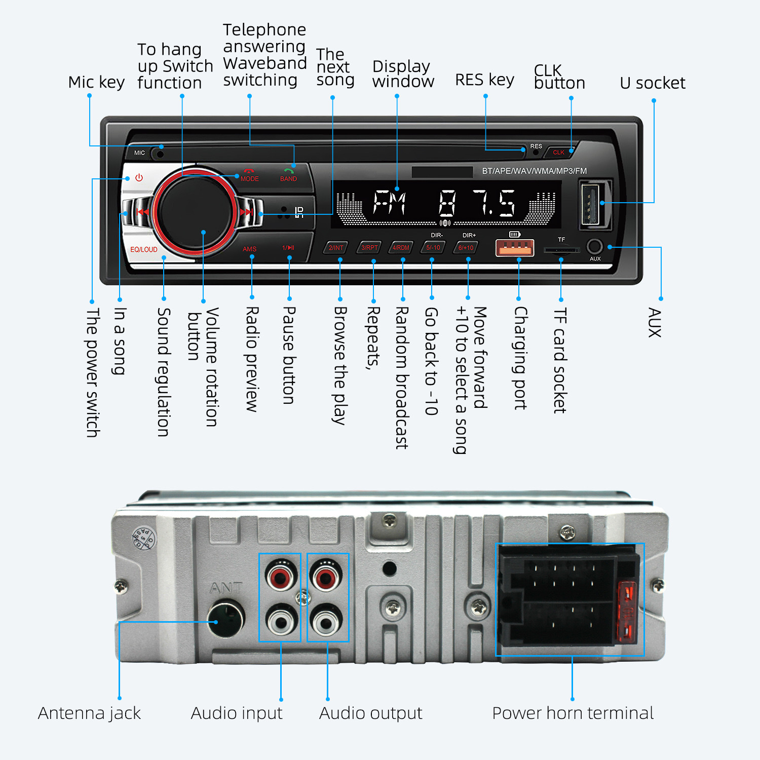 520车载mp3播放器车用蓝牙免提汽车插卡收音机详情图5