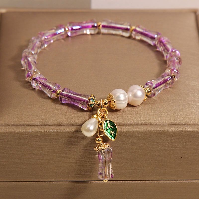 新中式紫水晶竹节手链女轻奢小众精致气质珍珠手串送学生闺蜜礼物手串手链详情图2