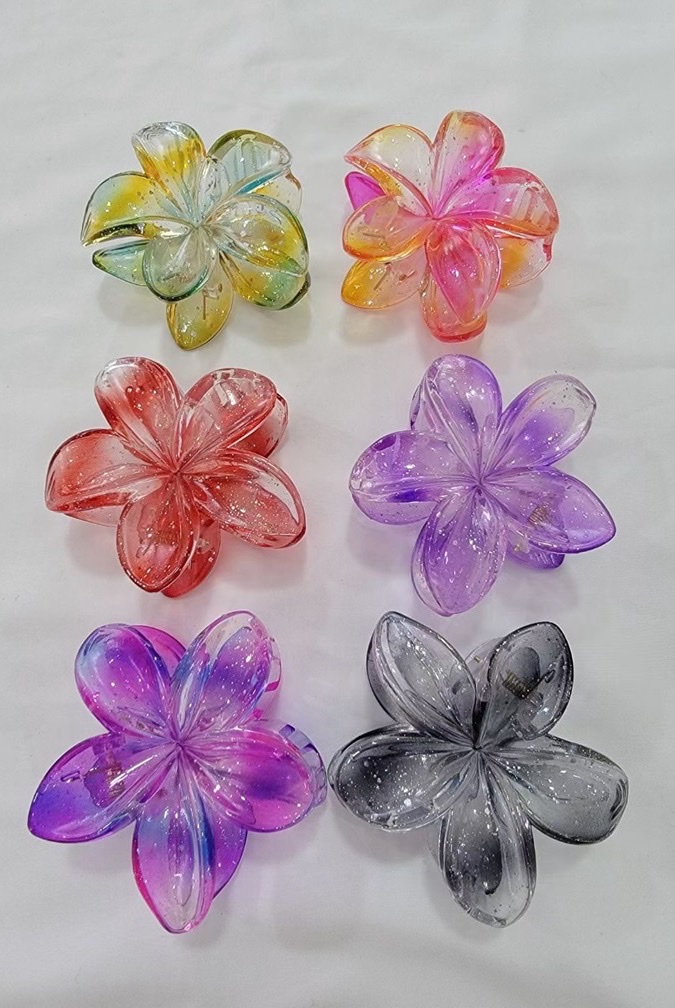 Korean-style flower claw headwear, hair accessories, frangipani, fashionable ladies' headwear, hair clips, shark clips, popular accessories, Nini accessories, candy-colored macaron-colored headwear with AB color plating