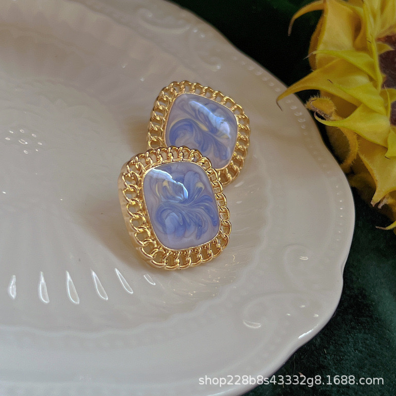 青岛洪钢工艺品 油画系925银针水波纹镂空法式港风优雅复古宫廷女 饰品耳饰详情图4