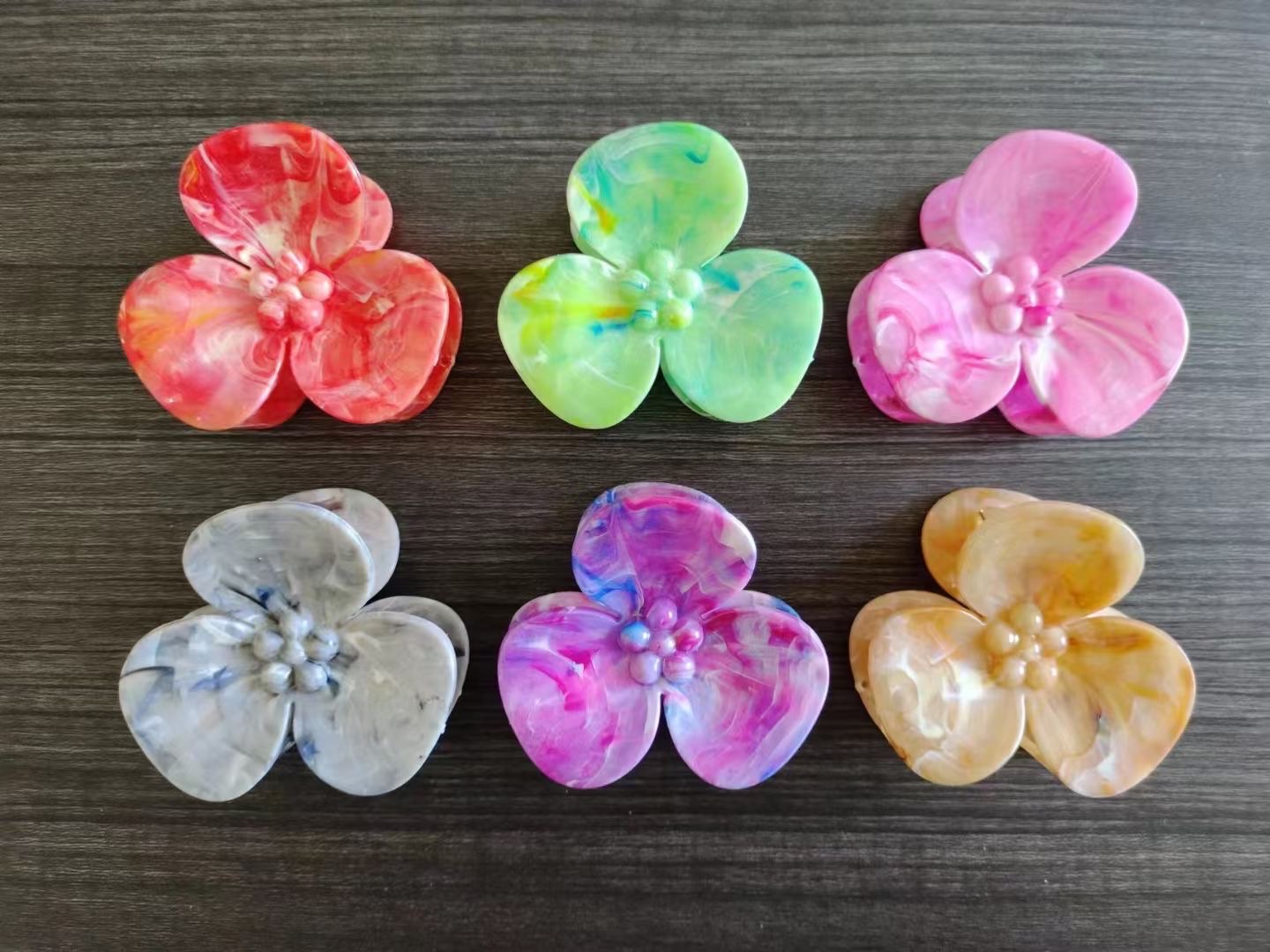 Korean-style flower claw headwear, hair accessories, frangipani, fashionable ladies' headwear, hair clips, shark clips, popular accessories, Nini accessories, candy-colored macaron-colored, marble-style mixed-color headwear Item Picture