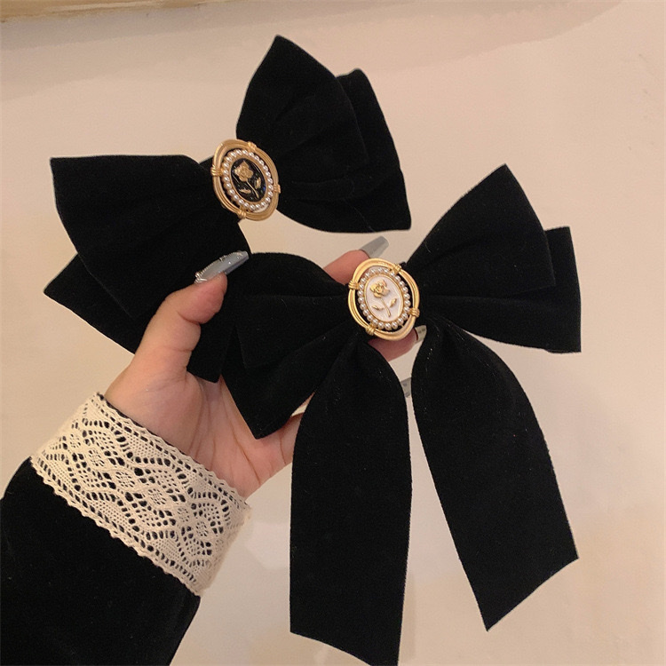 Velvet bow hair clips, spring clips, retro French bow, chanel-style high-end hair accessories