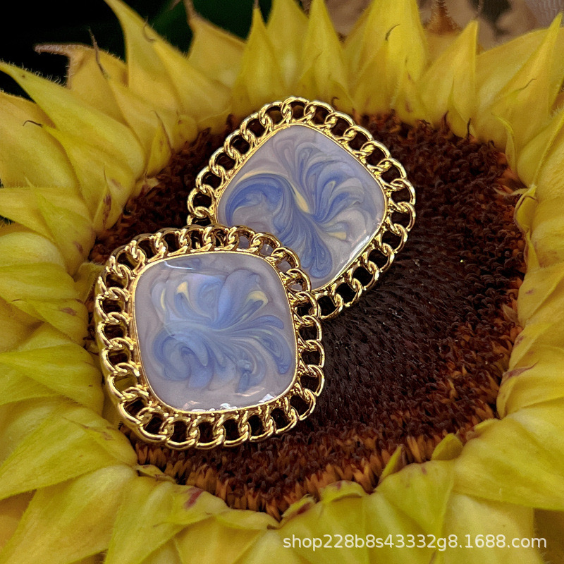 青岛洪钢工艺品 油画系925银针水波纹镂空法式港风优雅复古宫廷女 饰品耳饰详情图2