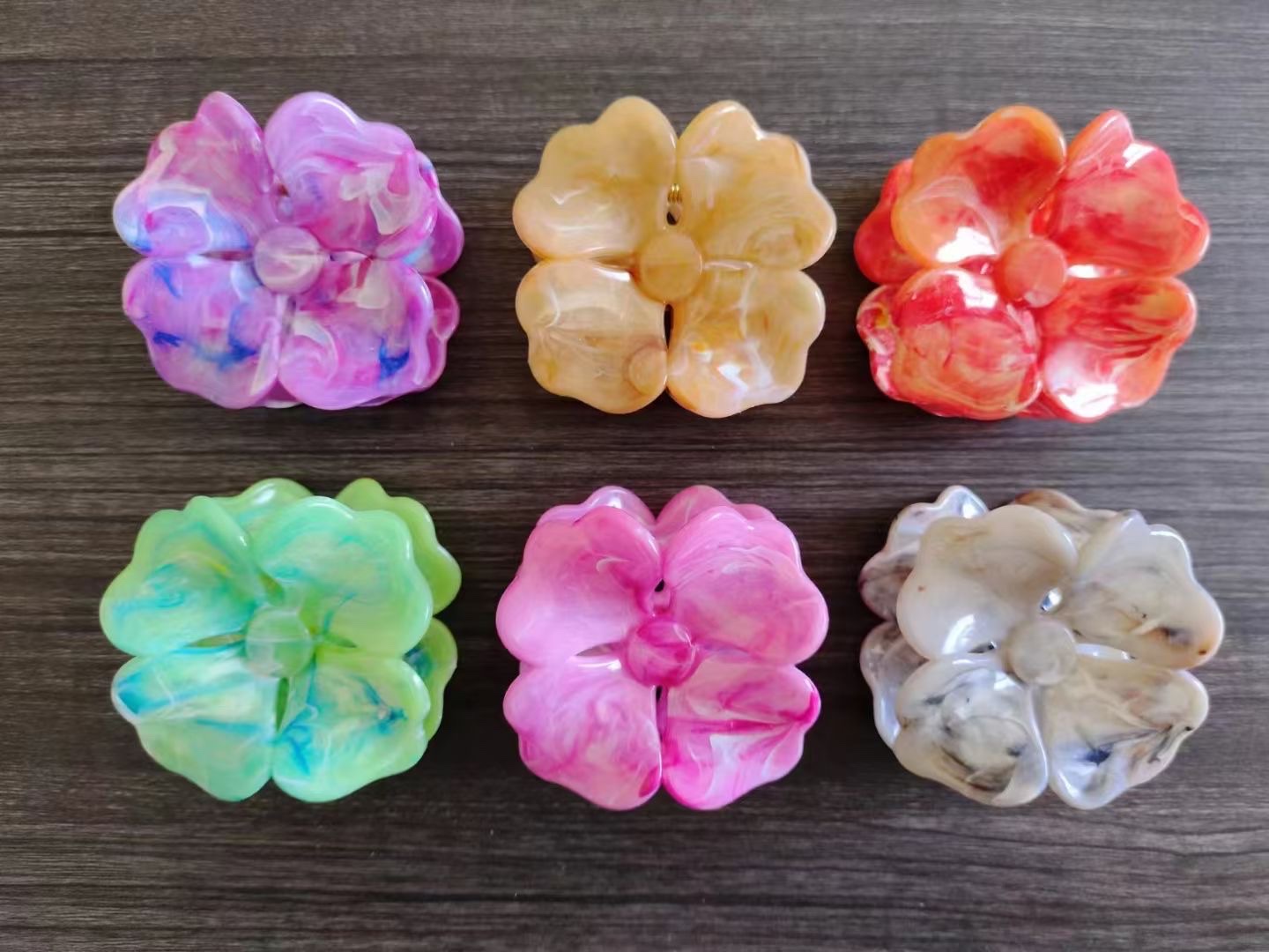 Korean-style flower claw headwear, hair accessories, frangipani, fashionable ladies' headwear, hair clips, shark clips, popular accessories, Nini accessories, candy-colored macaron-colored, marble-style mixed-color headwear details Picture