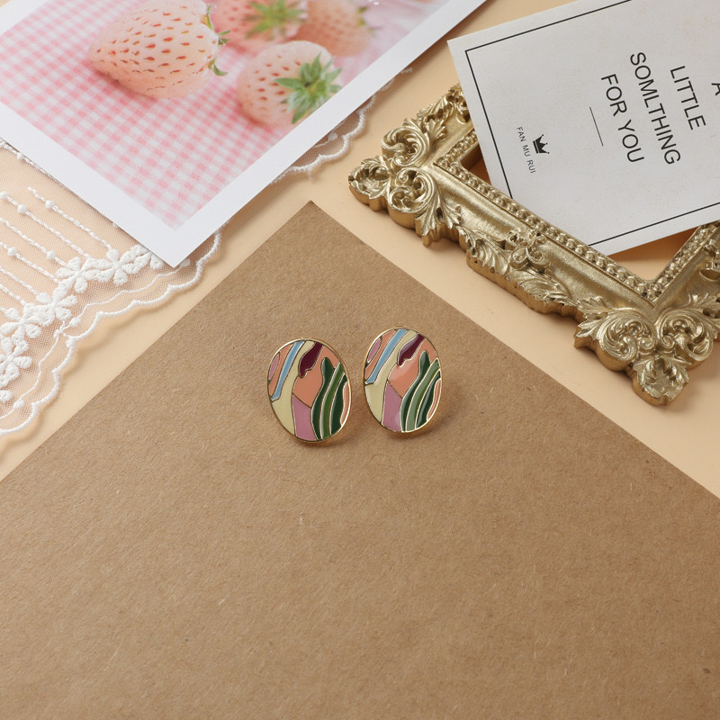 vintage court-style enamel stud earrings 925 silver needle retro art sweet and elegant earrings, ear clips women's accessories earrings detail image 3