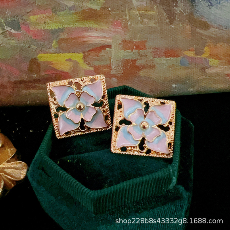 青岛洪钢工艺品  波西米亚风925银针耳钉珍珠花卉樱花复古宫廷女 饰品耳饰详情图3