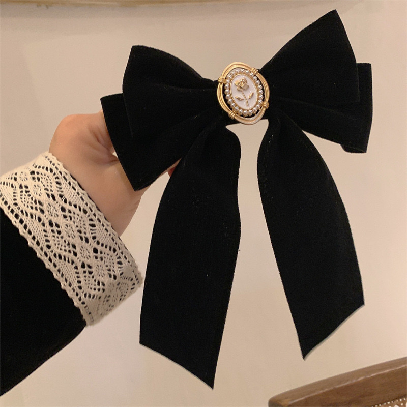Velvet bow hair clips, spring clips, retro French bow, chanel-style high-end hair accessories detail image 3