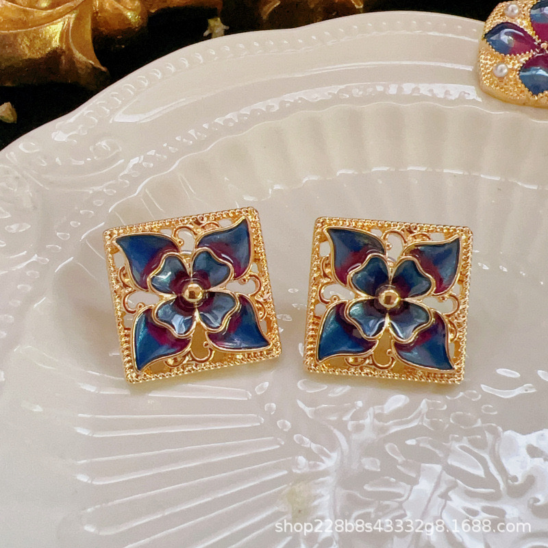 青岛洪钢工艺品  波西米亚风925银针耳钉珍珠花卉樱花复古宫廷女 饰品耳饰详情图4