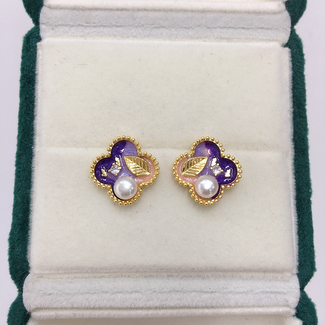 Yabidai 0836 Natural freshwater pearl S925 stud Earrings, Women's painted oil painting antique style pearl earrings, 18K gold-plated color preservation earrings details Picture