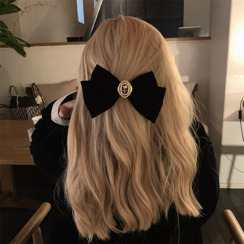 Velvet bow hair clips, spring clips, retro French bow, chanel-style high-end hair accessories detail image 4