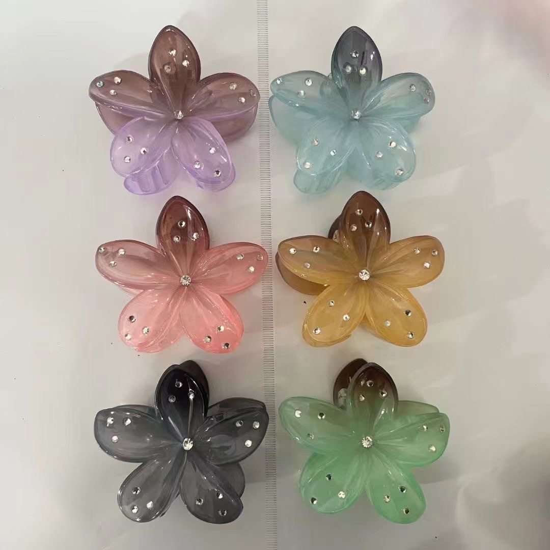 Korean-style flower claw headwear, hair accessories, frangipani, fashionable ladies' headwear, hair clips, shark clips, popular accessories, Nini accessories, candy-colored macaron-colored headwear with AB color plating Item Picture