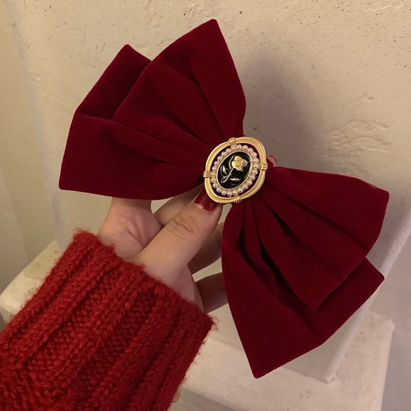Velvet bow hair clips, spring clips, retro French bow, chanel-style high-end hair accessories Specification image