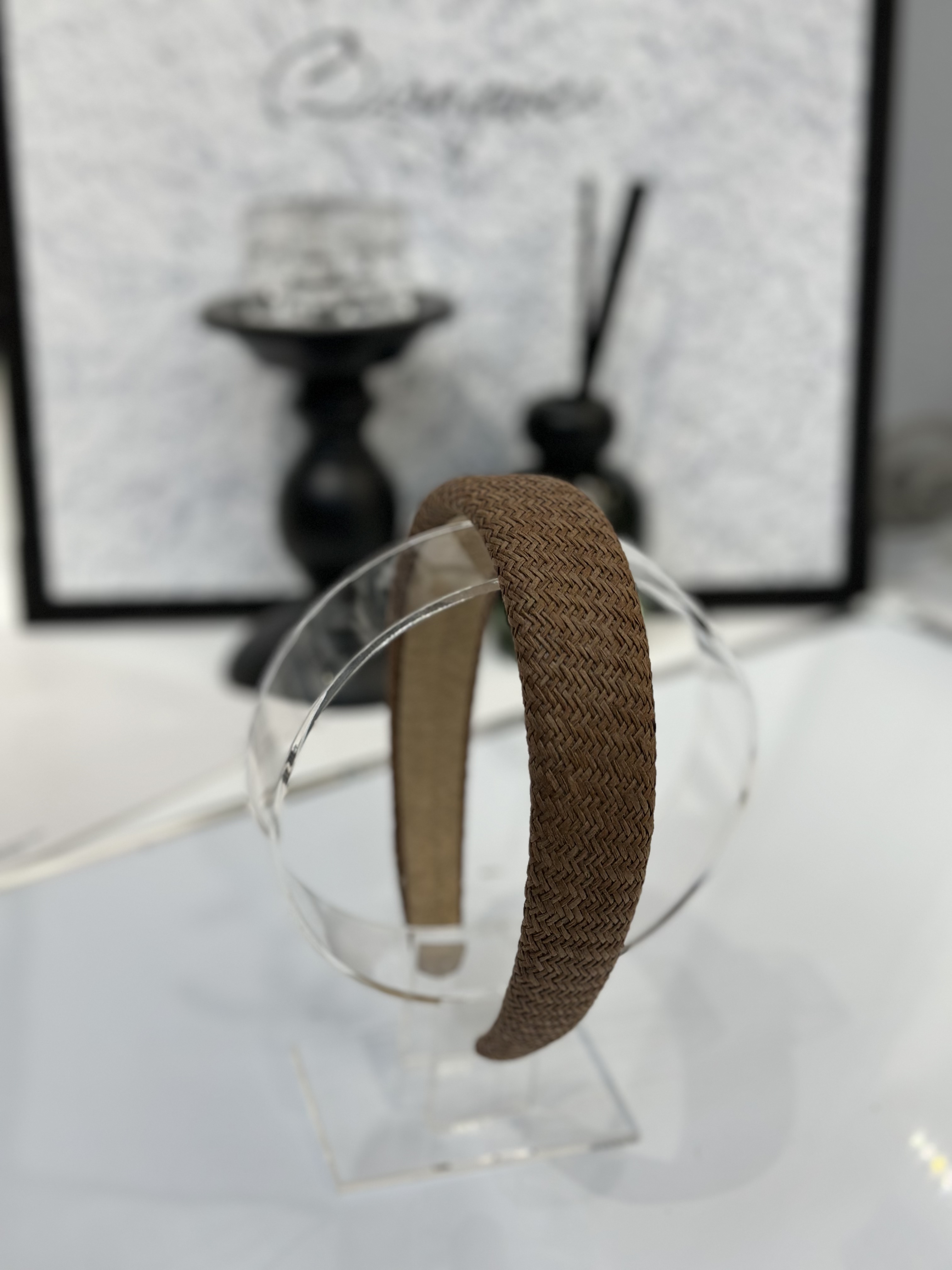 韩国新款草编发箍网格手工编织藤海绵显小脸高颅顶发饰宽边发箍百搭气质纯色发箍发卡发饰