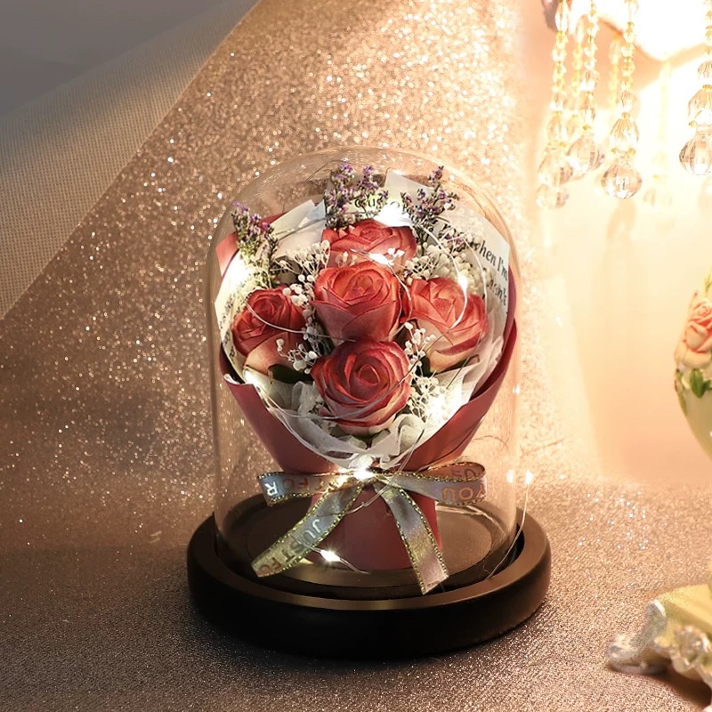 永生花教师节礼物玫瑰花干花玻璃摆件送女友闺蜜生日礼物迷你花束教师节花束