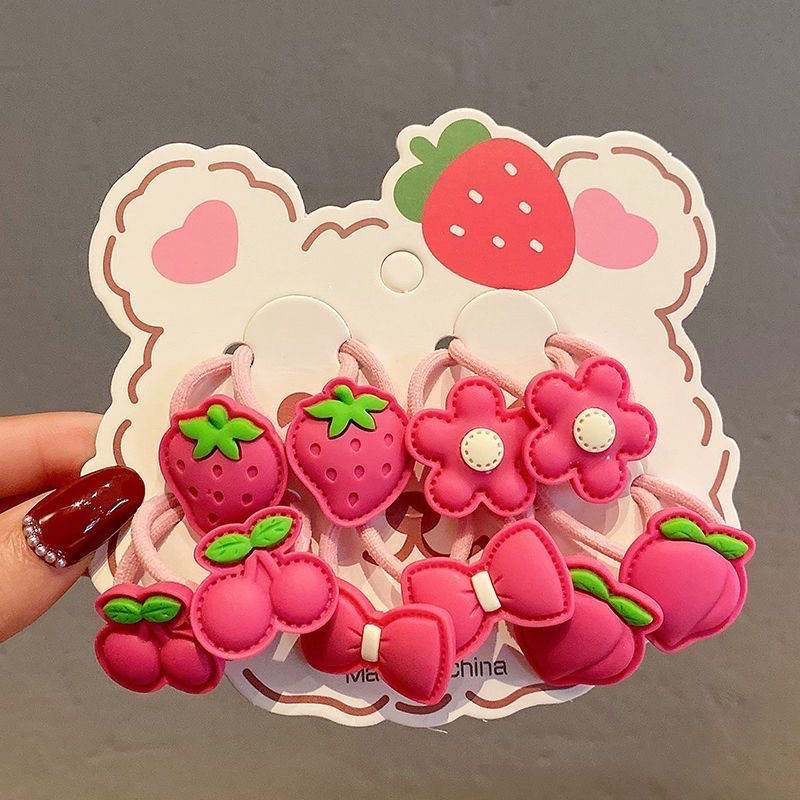 Strawberry bear hair band for children, cute hair tie rubber band for babies, high elasticity hair band for babies, no damage to hair, little girl rubber band detail image 3
