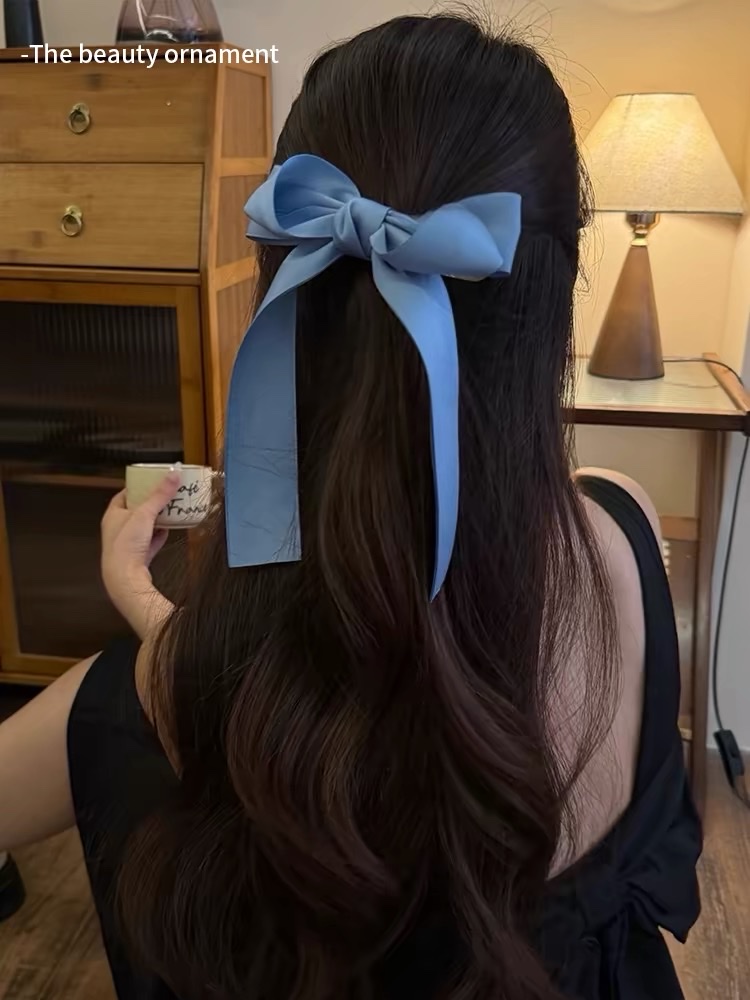 法式飘带蝴蝶结发夹女后脑勺半扎盘发鸭嘴夹一字抓夹头饰品发卡发夹发饰细节图