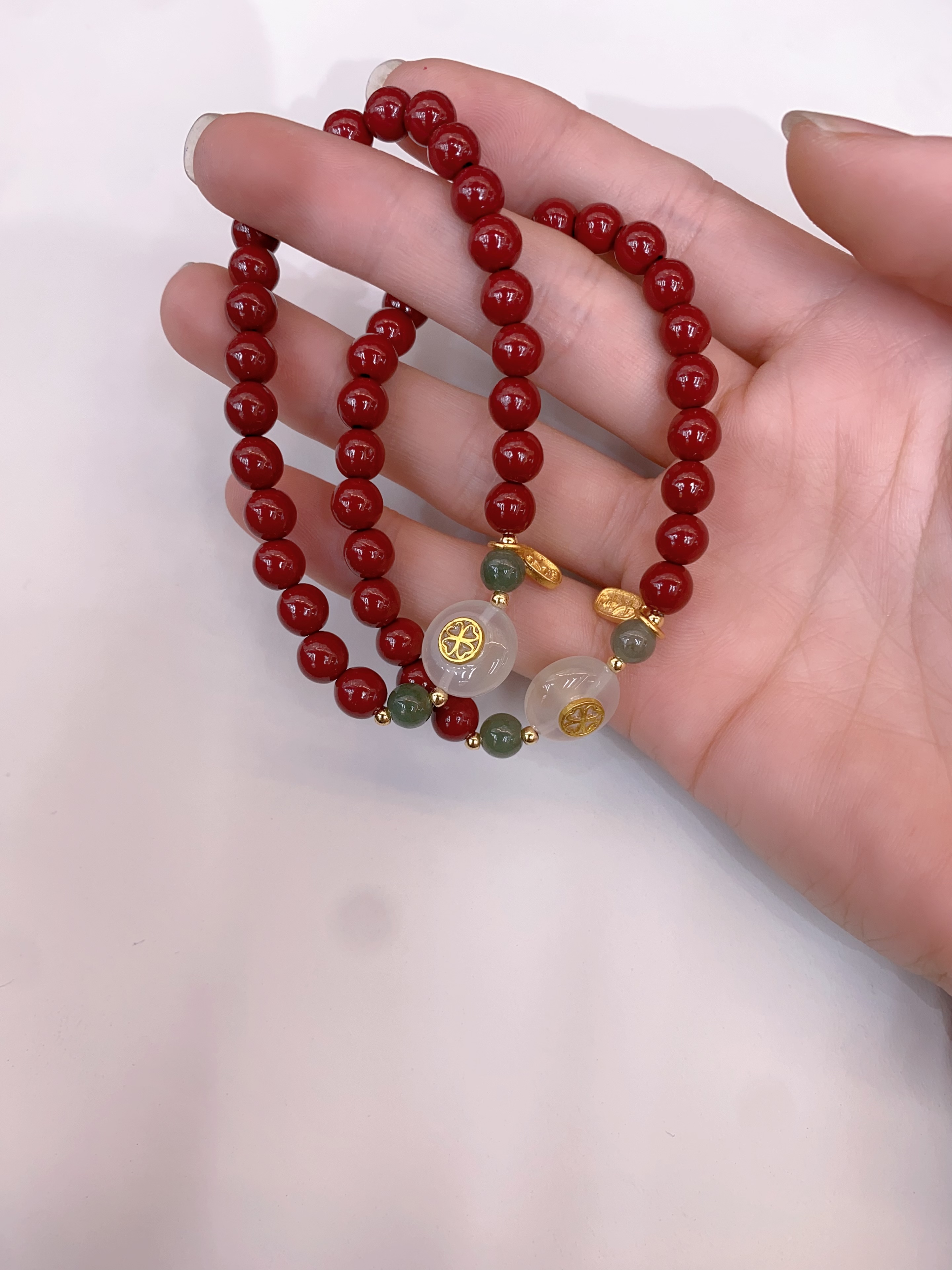 Traditional Chinese Style Cinnabar Peace Bracelet For Women
Natural Chalcedony Clasp With Gillette Bracelet details Picture