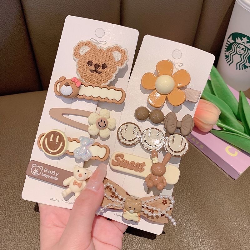 Cute cartoon coffee-colored side bangs with a broken hair clip at the back of a girl's head, a new type of seamless hairpin headwear that has become a hit Item Picture