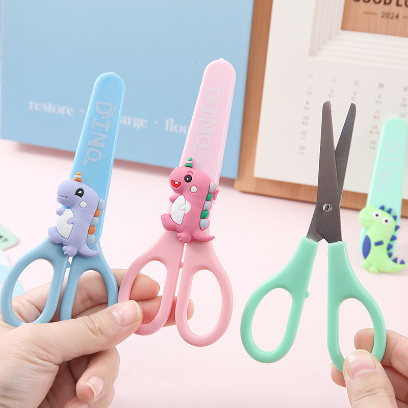 Sanrio Dinosaur Capibala Children's Craft Scissors Cartoon High Appearance Level Students Craft Creative Paper-Cut Scissors Cartoon Animal Stainless Steel Scissors details Picture