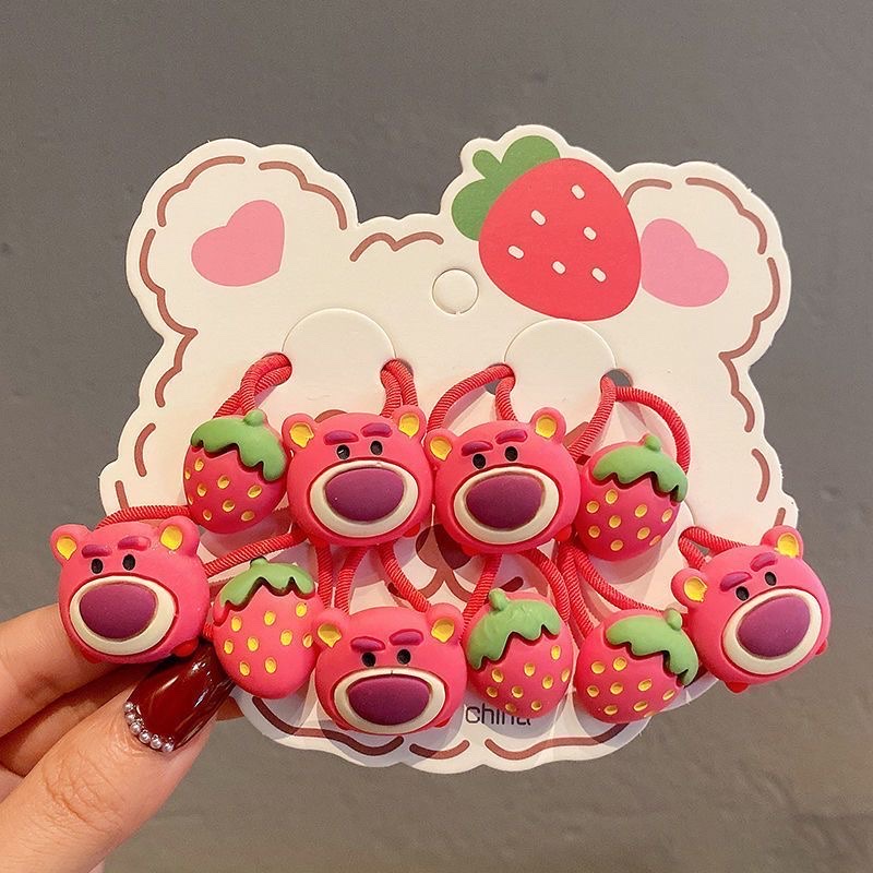 Strawberry bear hair band for children, cute hair tie rubber band for babies, high elasticity hair band for babies, no damage to hair, little girl rubber band detail image 2