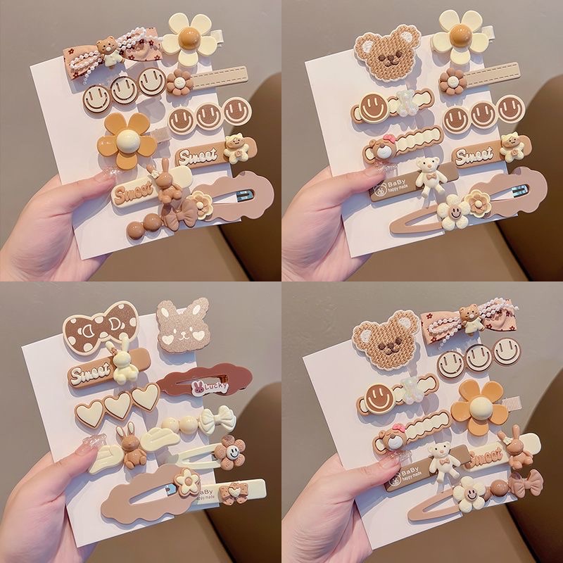 Cute cartoon coffee-colored side bangs with a broken hair clip at the back of a girl's head, a new type of seamless hairpin headwear that has become a hit details Picture