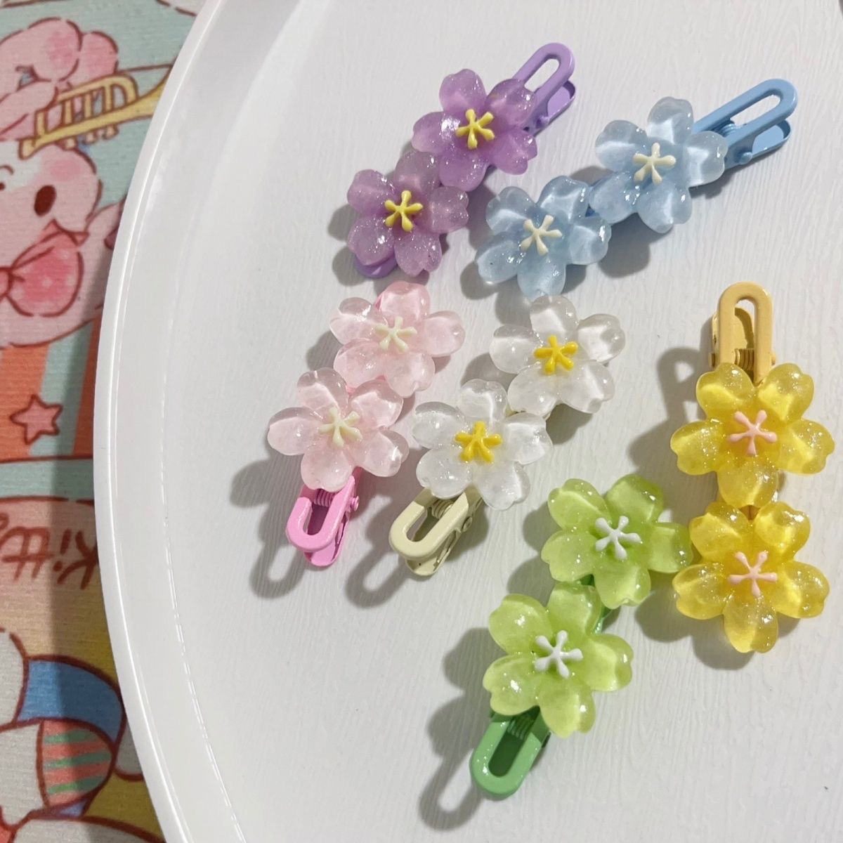 Summer fresh jelly-colored flower hair clips, high appearance level, sweet and girlish style, side duckbill hair clips, hair accessories details Picture