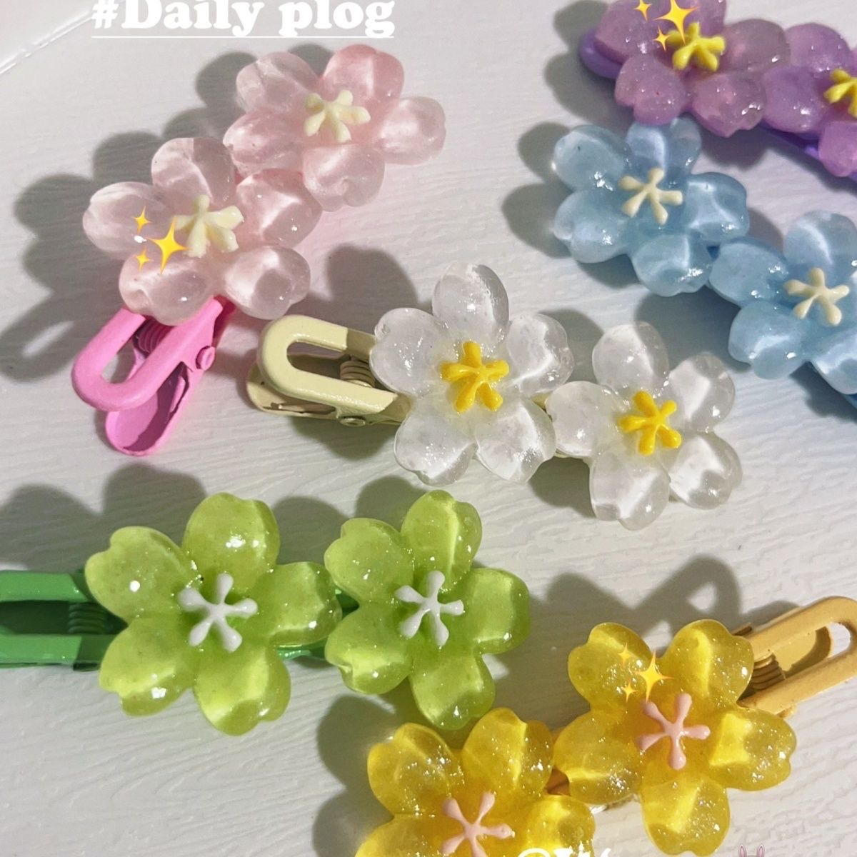 Summer fresh jelly-colored flower hair clips, high appearance level, sweet and girlish style, side duckbill hair clips, hair accessories