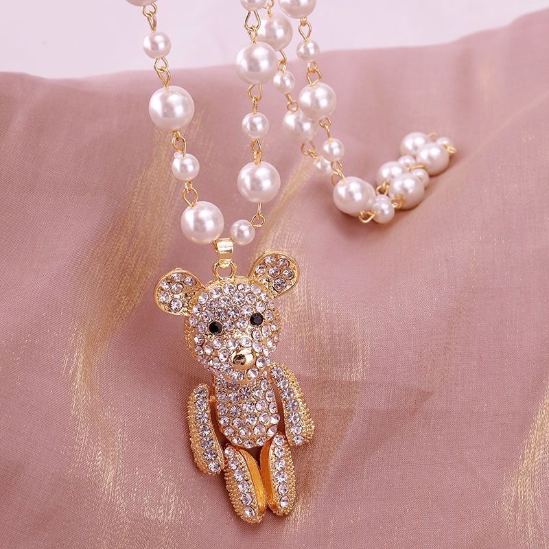 Long necklace for girls, Chanel pearl crystal bear pendant chain, long necklace for girls, Chanel pearl crystal bear pendant chain, long necklace for girls, Chanel pearl crystal bear pendant chain