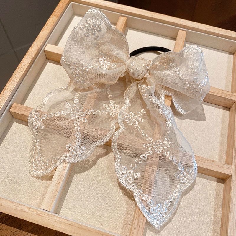 蕾丝蝴蝶超*仙结飘带发圈韩国甜美气质发饰少女扎马尾头绳绑发筋发卡  细节图