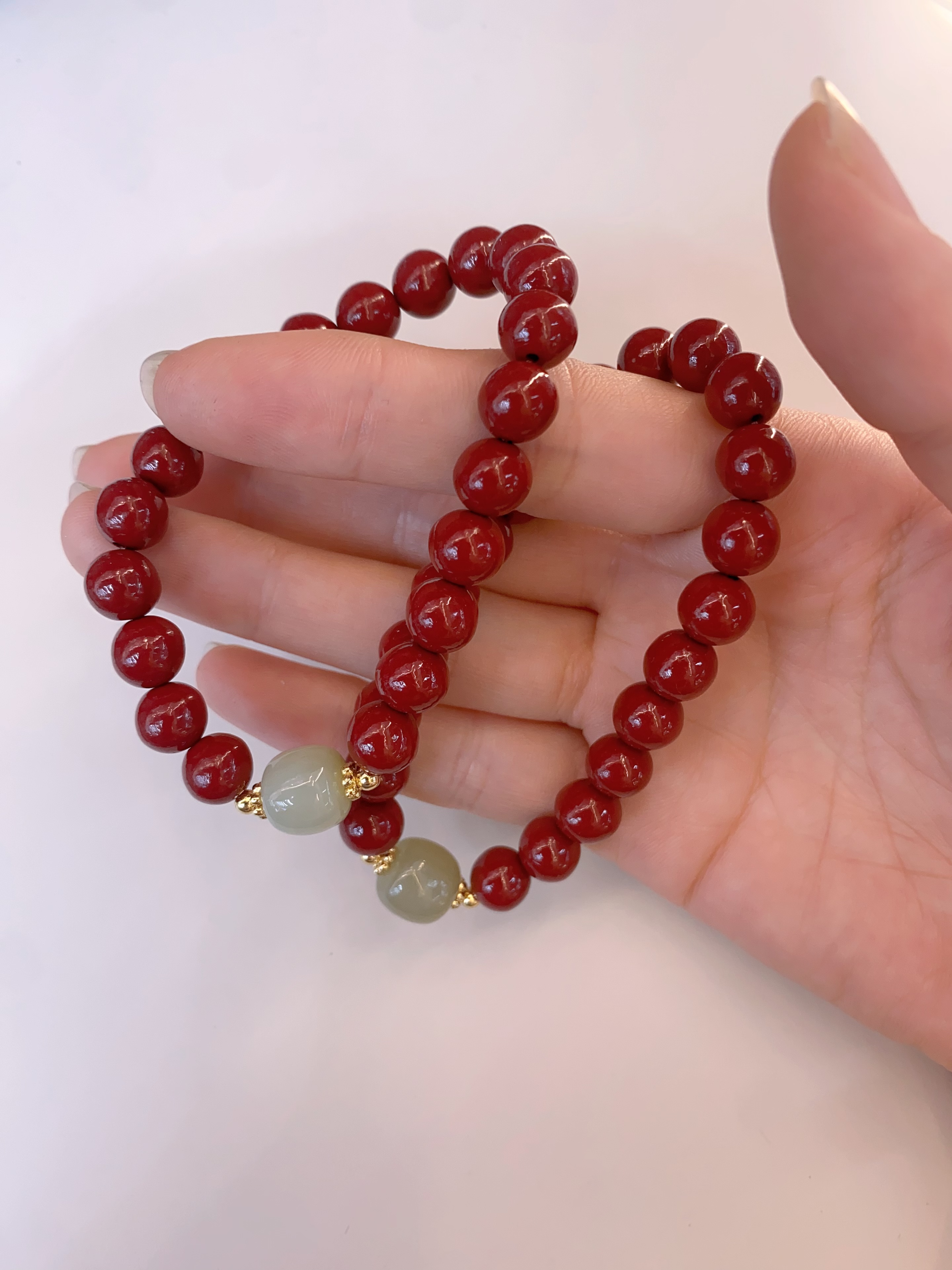 Traditional Retro Hetian Jade Bucket Pearl Cinnabar Bracelet For Women
Jewelry Gift Bracelet Specification drawing