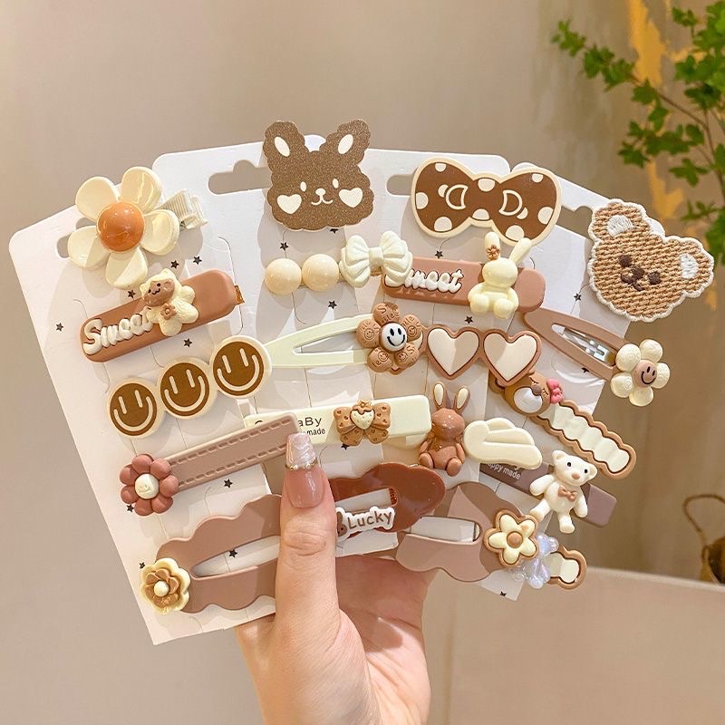 Cute cartoon coffee-colored side bangs with a broken hair clip at the back of a girl's head, a new type of seamless hairpin headwear that has become a hit Specification image