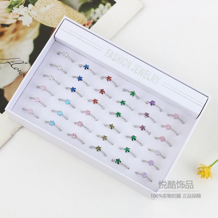 铜镶锆石彩宝戒指，开口设计，电镀白k时尚简约百搭款细节图