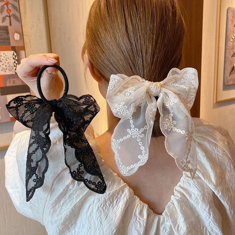 蕾丝蝴蝶超*仙结飘带发圈韩国甜美气质发饰少女扎马尾头绳绑发筋发卡  详情图6