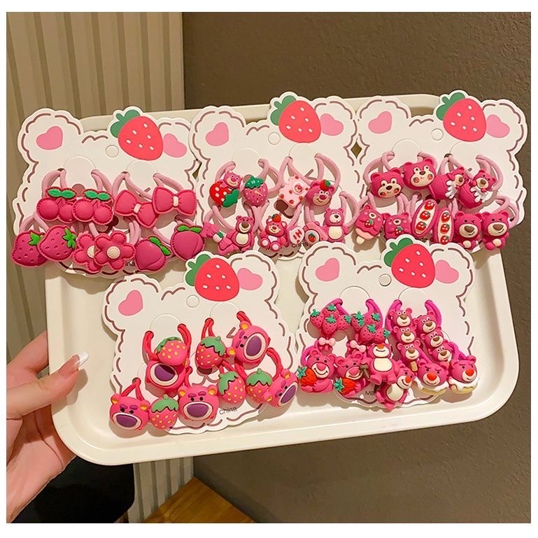 Strawberry bear hair band for children, cute hair tie rubber band for babies, high elasticity hair band for babies, no damage to hair, little girl rubber band Specification image