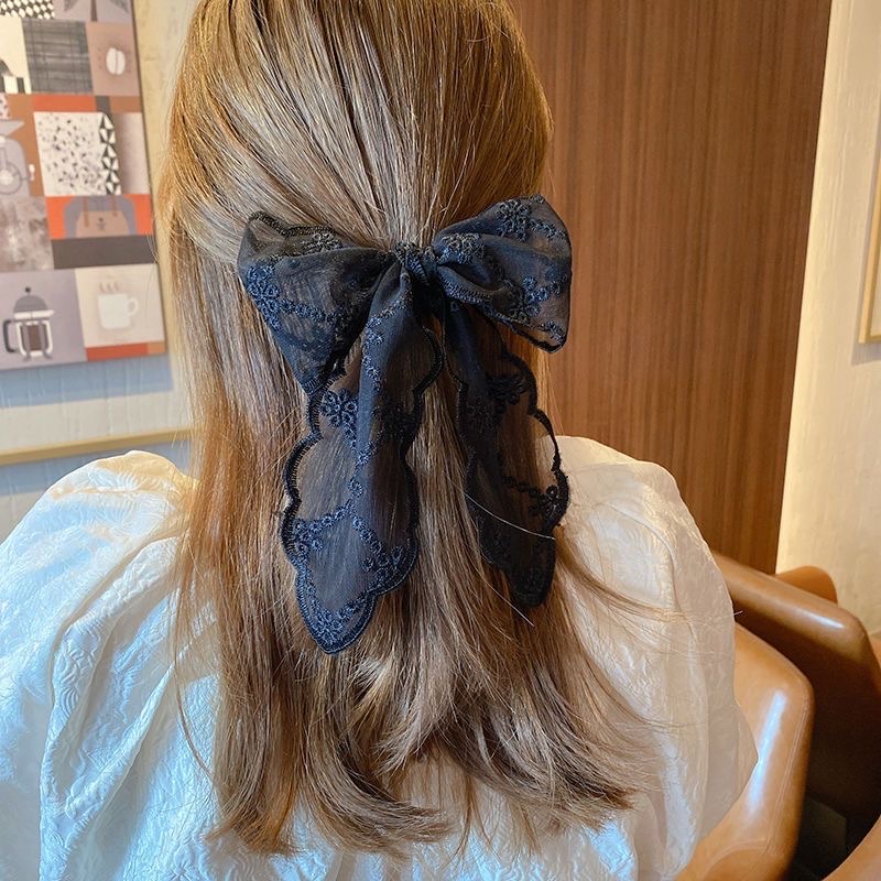 蕾丝蝴蝶超*仙结飘带发圈韩国甜美气质发饰少女扎马尾头绳绑发筋发卡  白底实物图