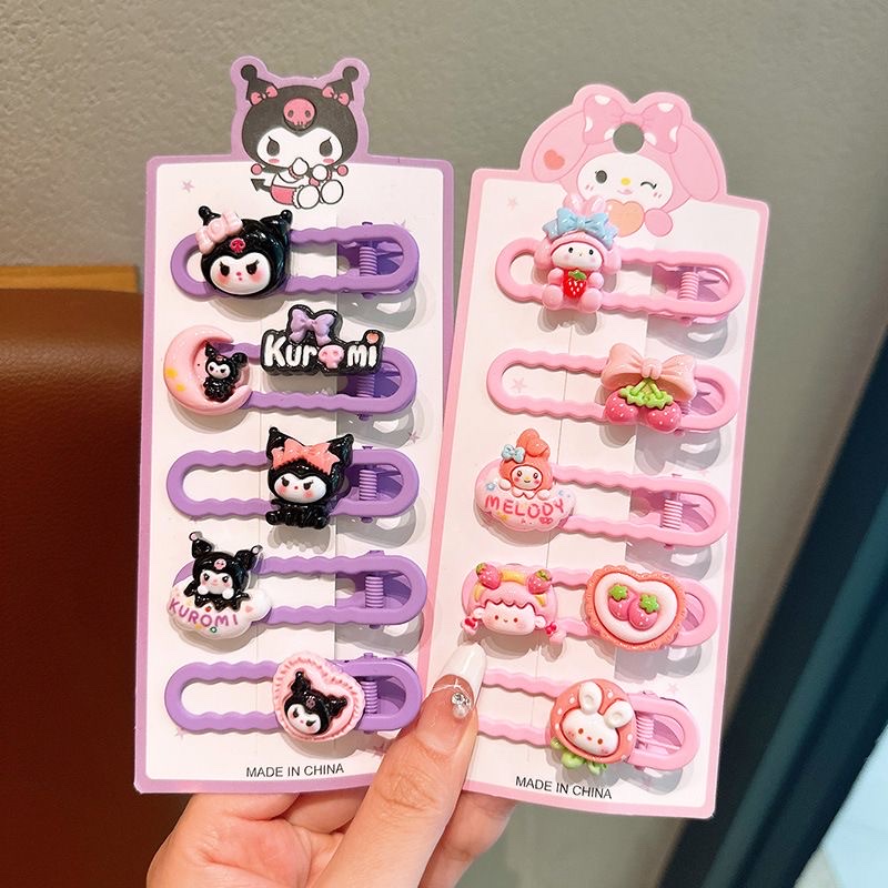 Hair clip set for girls, sweet broken hair clips, cute hair clips, children's cartoon Kulomi side clips, no damage to hair Application Scenario