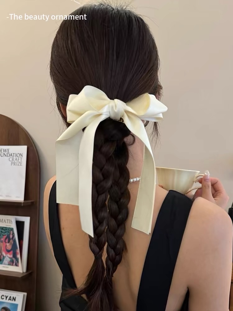 法式飘带蝴蝶结发夹女后脑勺半扎盘发鸭嘴夹一字抓夹头饰品发卡发夹发饰产品图