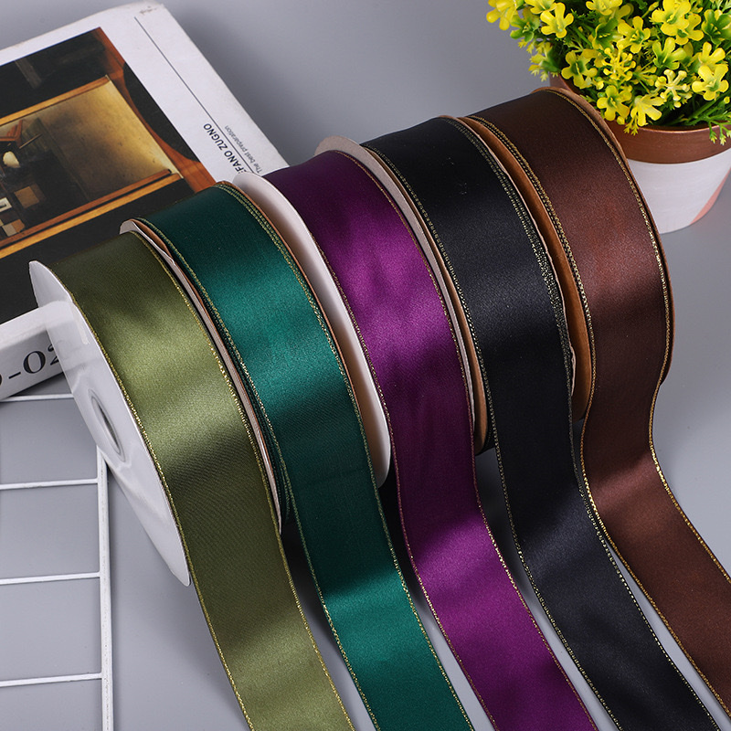 4厘米酒红色金边礼品鲜花水果丝带包装彩带蛋糕盒印字个性定制织带丝带