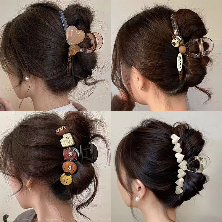 黑色磨砂抓夹女2024新款气质高级感超大号鲨鱼夹后脑勺发夹头饰细节图