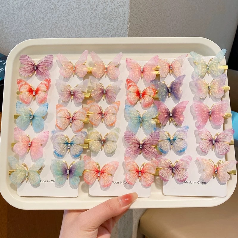 爆款超仙蝴蝶结发夹会动的蝴蝶翅膀碎发夹儿童立体灵动发卡头饰不伤发