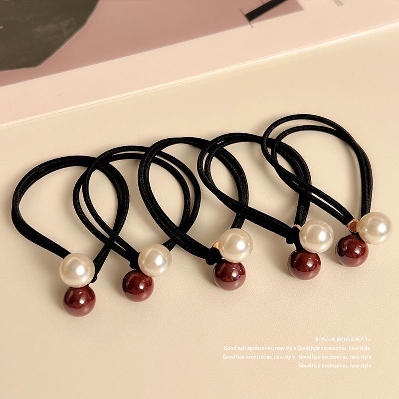 Simple pearl hair tie, women's hair bun, rubber band hair band, high elastic thick low ponytail hair accessory, versatile detail image 4