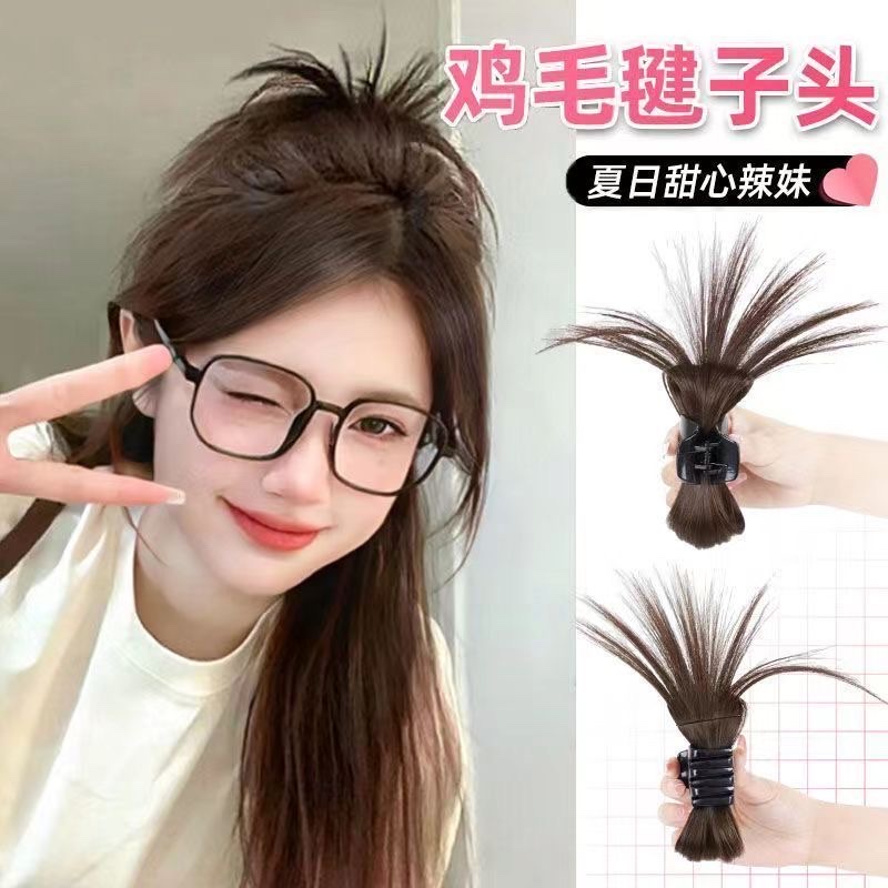Half-tied chicken feathers, bun hairstyle, false hair, hairband, sweet and cool, hot girl, fountain high ponytail, lazy chicken coop hairstyle, false hair, wig detail image 2