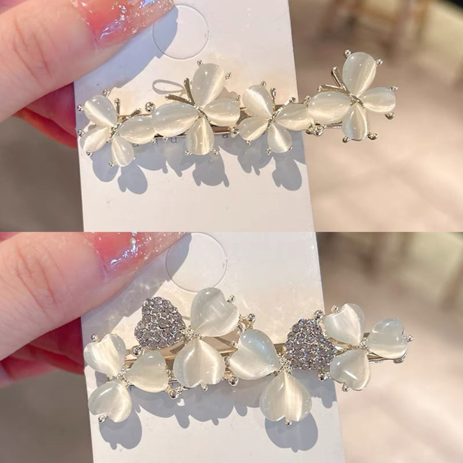 Elegant cat's eye butterfly hair clip, side duckbill clip, high-end hairpin clip, hair accessory side clip, lady's broken hair clip Item Picture