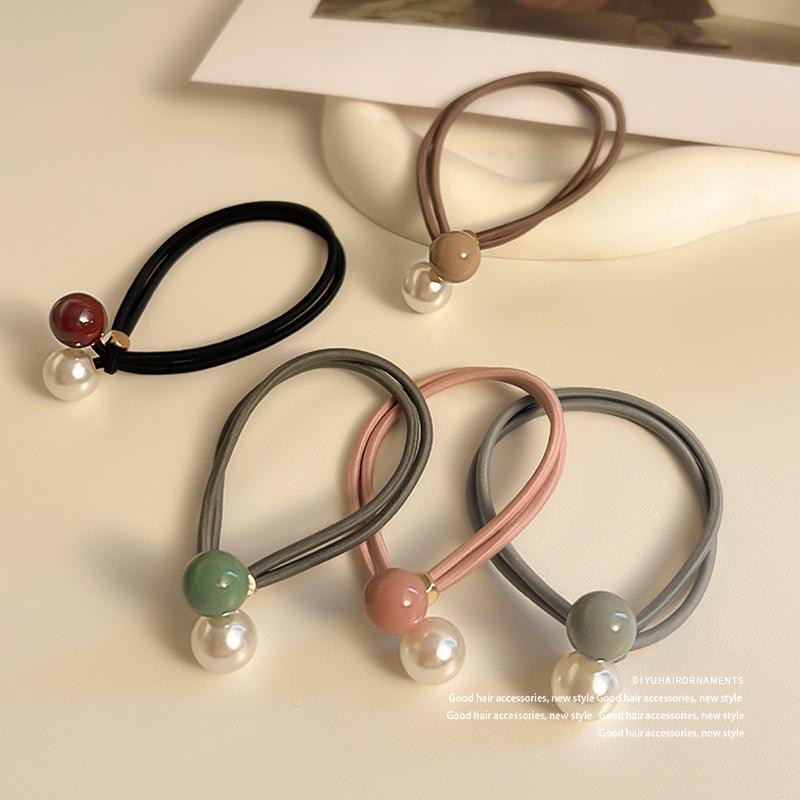 Simple pearl hair tie, women's hair bun, rubber band hair band, high elastic thick low ponytail hair accessory, versatile