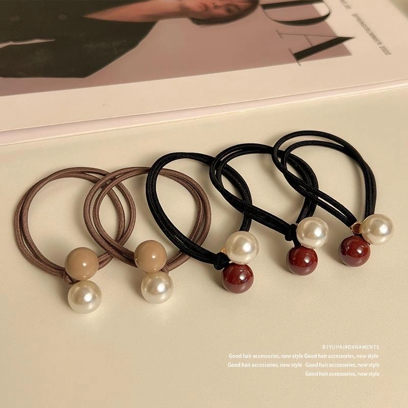 Simple pearl hair tie, women's hair bun, rubber band hair band, high elastic thick low ponytail hair accessory, versatile detail image 6