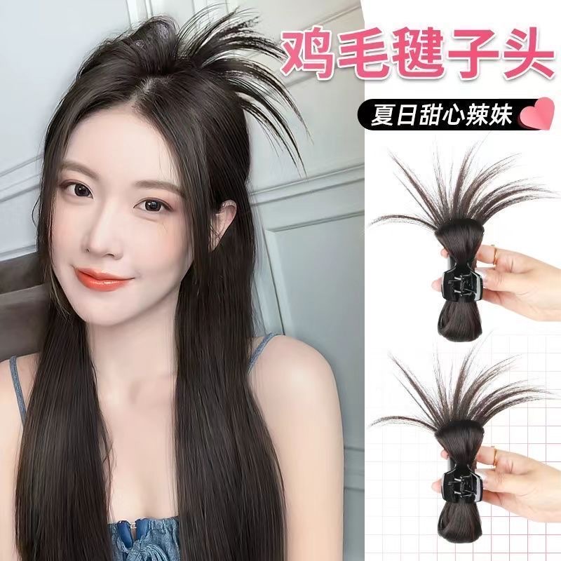 Half-tied chicken feathers, bun hairstyle, false hair, hairband, sweet and cool, hot girl, fountain high ponytail, lazy chicken coop hairstyle, false hair, wig detail image 4