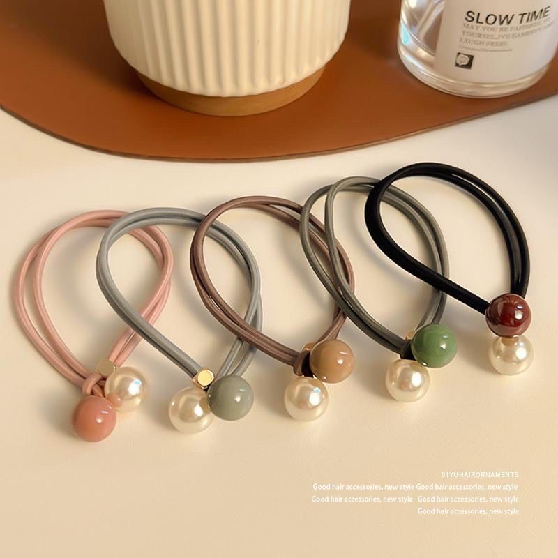 Simple pearl hair tie, women's hair bun, rubber band hair band, high elastic thick low ponytail hair accessory, versatile details Picture