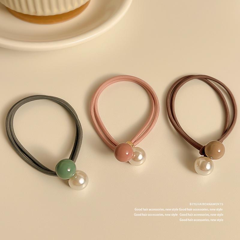 Simple pearl hair tie, women's hair bun, rubber band hair band, high elastic thick low ponytail hair accessory, versatile detail image 2